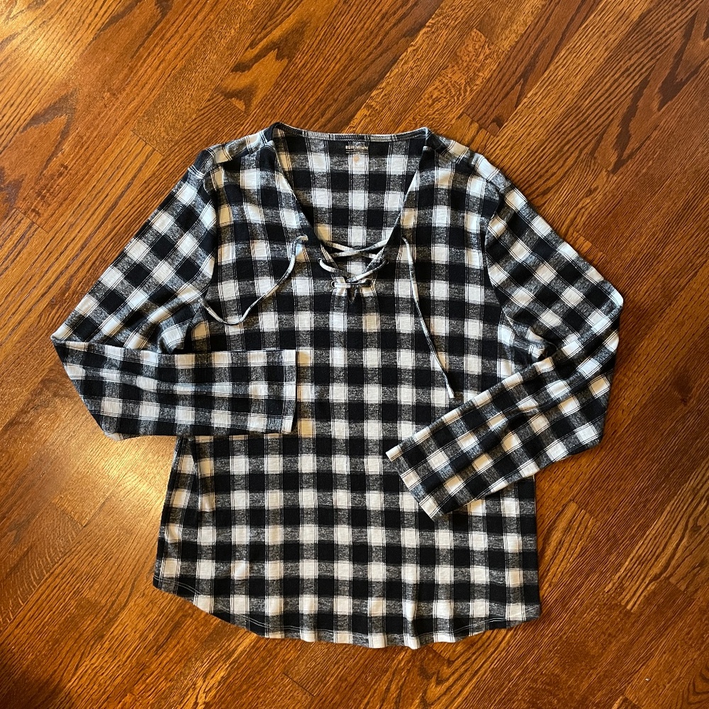 Ruff Hewn Black and White Plaid Flannel Top - Size XL